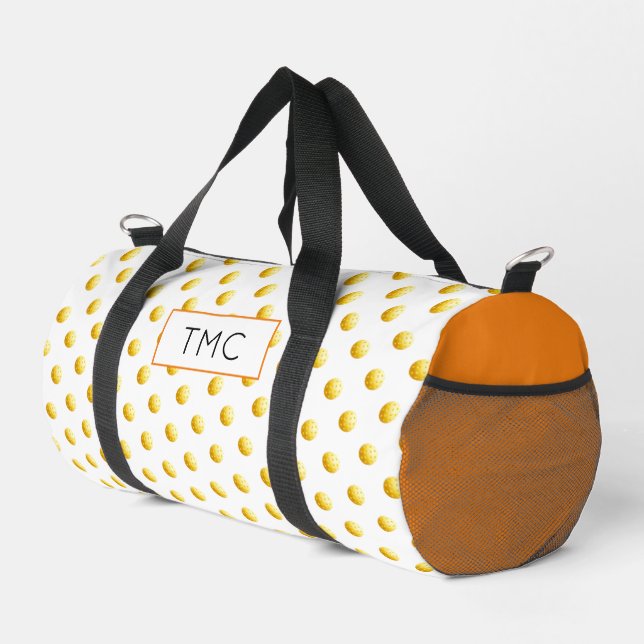 Pickleball Sports Yellow Balls INITIALS Travel Fun Duffle Bag (Right Corner)