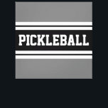 PICKLEBALL Sporty Black White Grey Racing Stripes Canvas Print<br><div class="desc">This fun sporty design features PICKLEBALL text inside a highlighted wide black stripe with double white stripes against a grey background.</div>