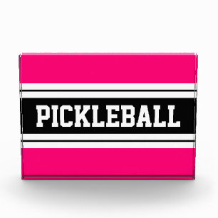PICKLEBALL Sporty Bright Pink Black White Stripes Photo Block