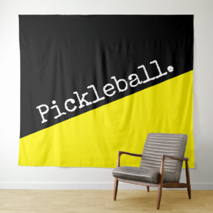 PICKLEBALL Sporty Bright Yellow Black Colour Block Tapestry