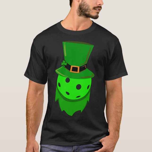 Pickleball St Patricks Day Shamrock Leprechaun Hat T-Shirt (Front)