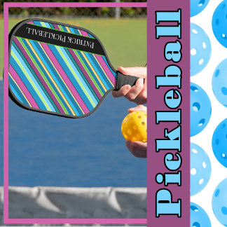 Pickleball Stripes Purple Turquoise Personalised Paddle