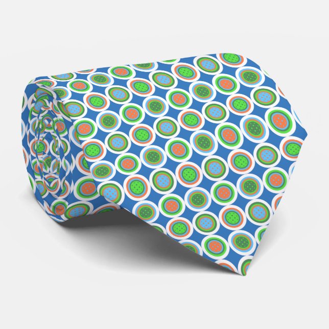 Pickleball Summer Polka Dot Orange Green Blue Ball Tie (Rolled)