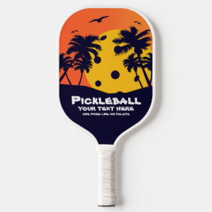 Pickleball Sun Palm Trees Add Custom Text Tropical Paddle