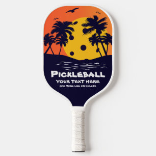 Pickleball Sun Palm Trees Add Custom Text Tropical Paddle