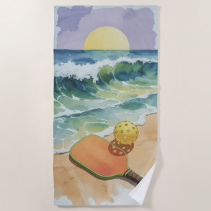 Pickleball Sunrise Paddle Watercolor Beach Towel