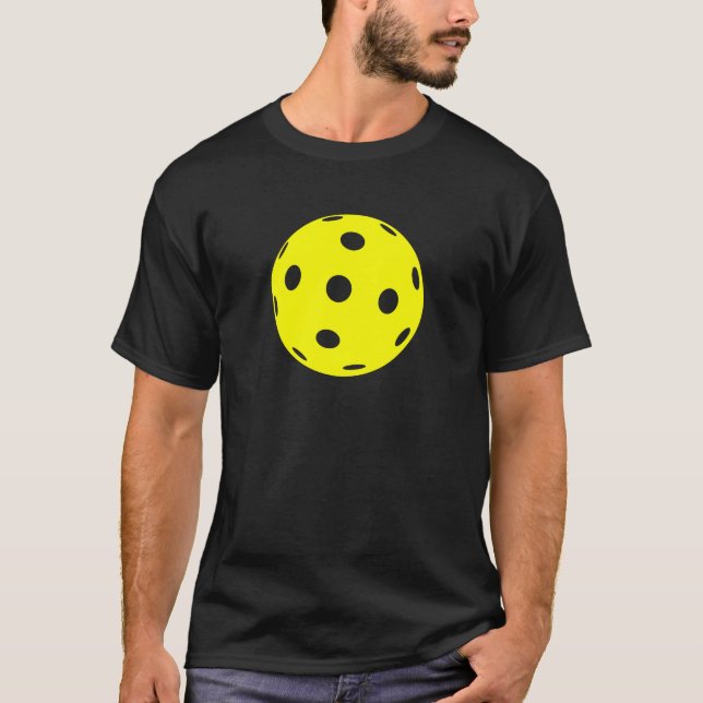 Pickleball T-shirt: Yellow Ball on Black (Men) T-Shirt (Front)