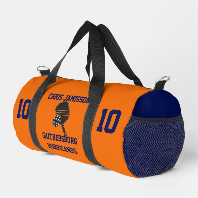 Pickleball Team Coach or Player Orange Blue Custom Duffle Bag (Right Corner)