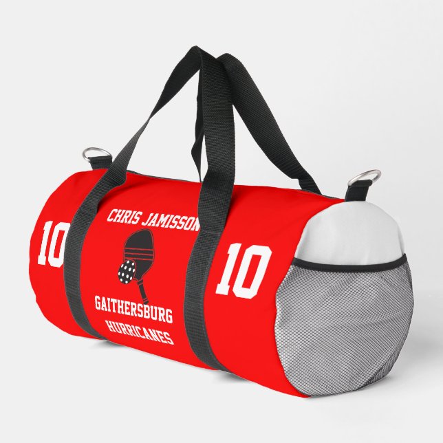 Pickleball Team, Coach or Player Red Personalised Duffle Bag (Right Corner)
