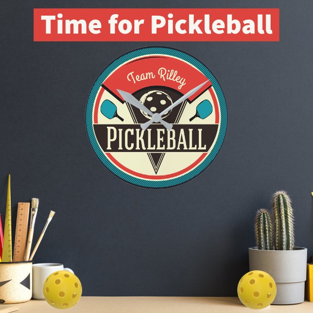 Pickleball Team Player Name Monogram Round Clock (Creator Uploaded)
