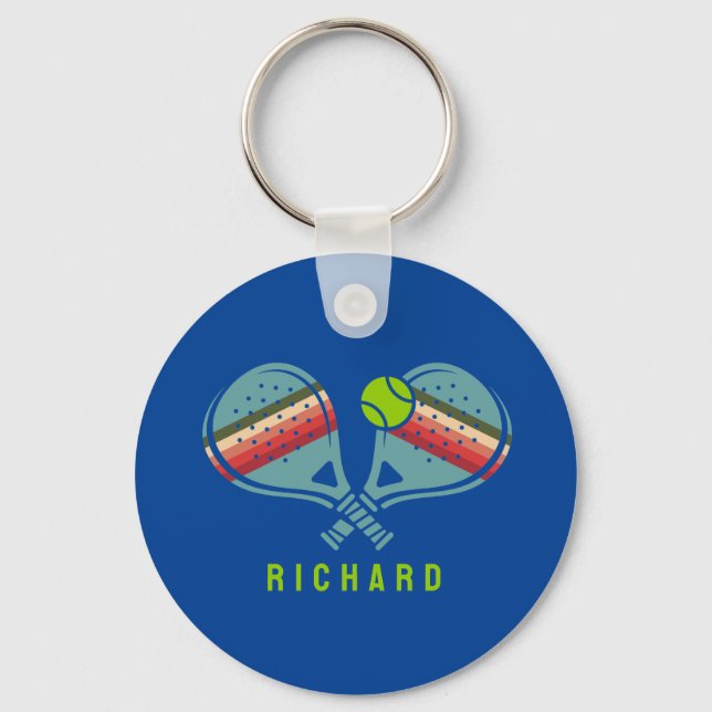 Pickleball Team Striped Paddles Custom Key Ring (Front)