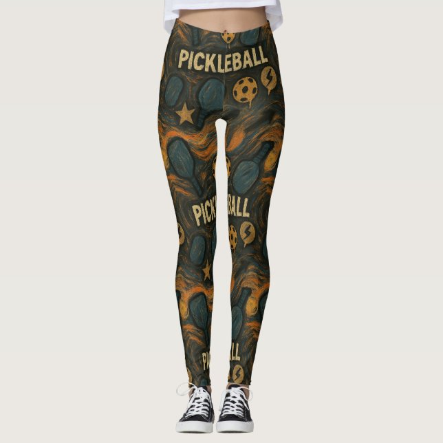 Pickleball The Scream Art Background Leggings (Front)