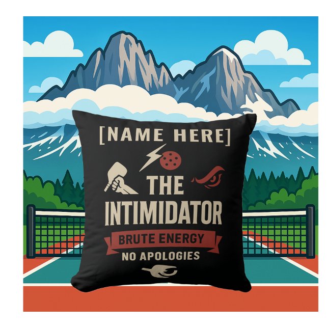 Pickleball Throw Pillow Featuring Intimidator (PICKLEBALL PERSONALIZED NAME THROW PILLOW)