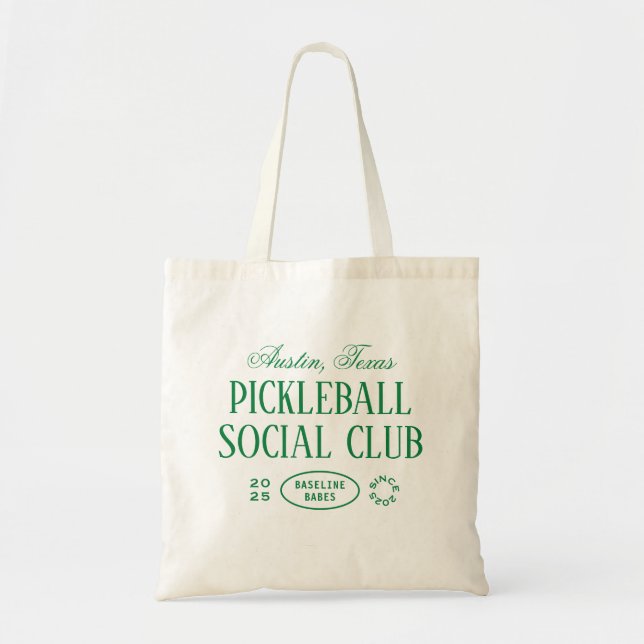 Pickleball Tote Bag in Green & White (Front)