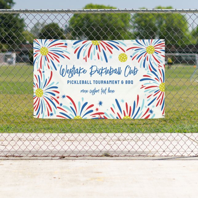 Pickleball Tournament Party Patriotic Fireworks Banner (Insitu)