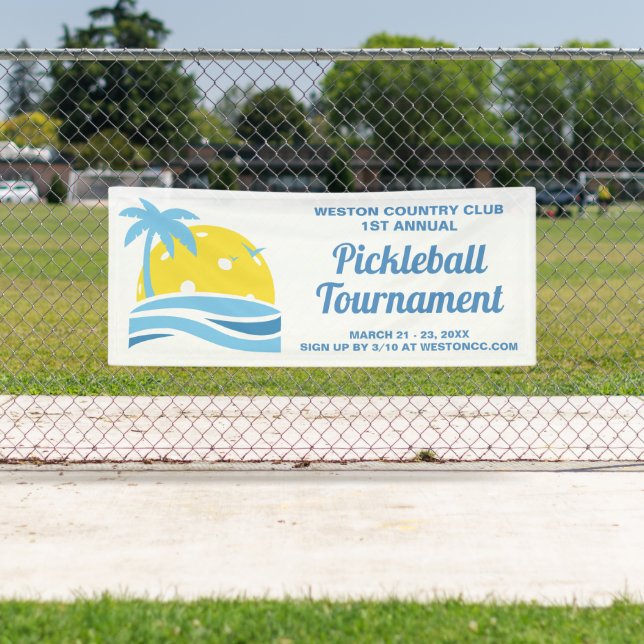 Pickleball Tournament Tropical Palm Tree Sun Beach Banner (Insitu)