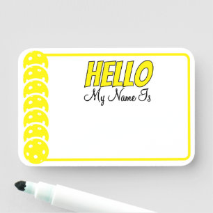 Pickleball Tournament Yellow Pickleballs Dry Erase Name Tag