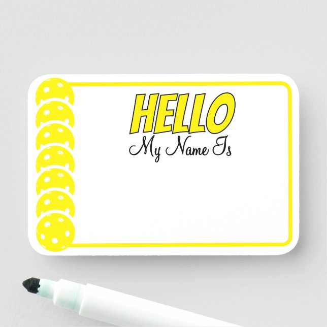 Pickleball Tournament Yellow Pickleballs Dry Erase Name Tag (In Situ)