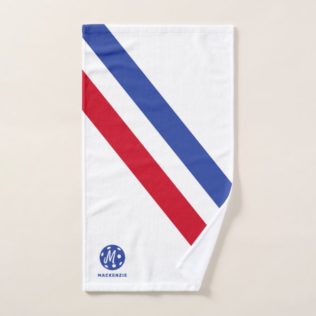Pickleball Towel Red White Blue Stripe Personalise (Hand Towel)