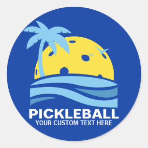 Pickleball Tropical Palm Tree Sun Your Custom Text Classic Round Sticker