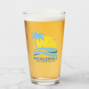 Pickleball Tropical Palm Tree Sun Your Custom Text Glass