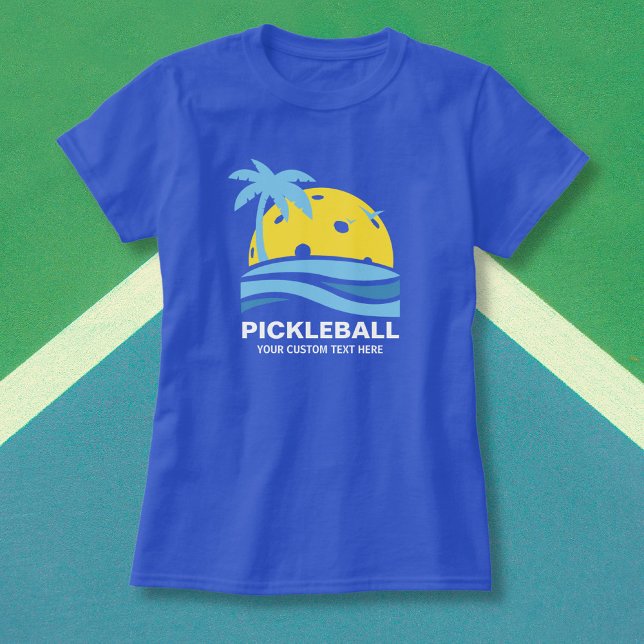 Pickleball Tropical Palm Tree Sun Your Custom Text T-Shirt (Creator Uploaded)