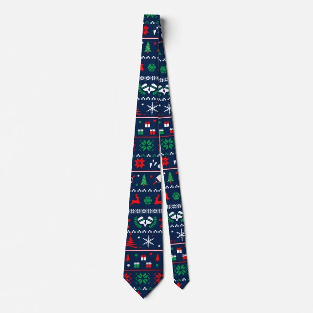 😄 Pickleball🎄 Ugly Christmas Sweater style blue Tie (Front)
