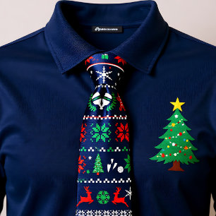 😄 Pickleball🎄 Ugly Christmas Sweater style blue Tie