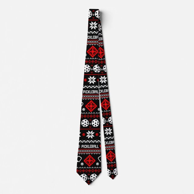 😄 Pickleball🎄 Ugly Christmas Sweater style  Tie (Front)