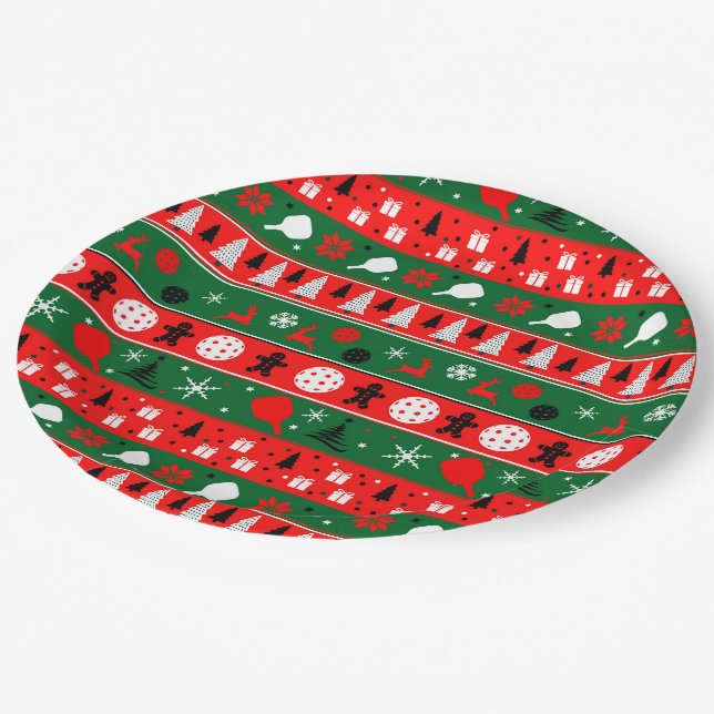 Pickleball Ugly Sweater Holiday Paper Plate (Angled)