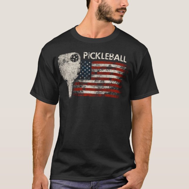 Pickleball USA Flag – Funny Sports T-Shirt (Front)