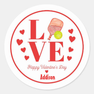 Pickleball Valentine Sticker, LOVE Pickleball Classic Round Sticker