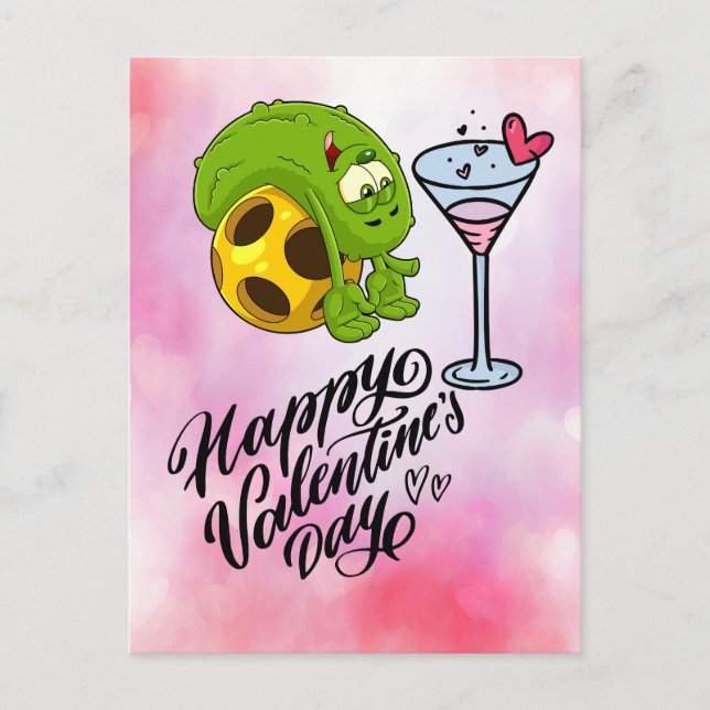 Pickleball Valentine's Day funny with wine Holiday Postcard (Front)