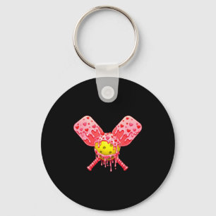 Pickleball valentines day ice cream drip heart boy key ring