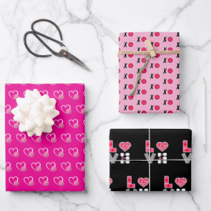 Pickleball Valentines XOXO Hugs Kisses Hearts Love Wrapping Paper Sheet