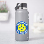 Pickleball vinyl stickers with custom text<br><div class="desc">Pickleball vinyl stickers with custom text. Make your own stickers for player,  sports coach,  friends,  family,  team,  group,  kids etc. Yellow tennis ball with holes logo design. Great for summer Birthday party and more. Place on water bottle,  laptop,  gear and other items.</div>