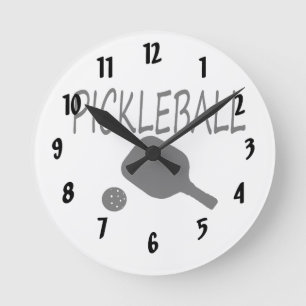 pickleball w paddle and ball black round clock