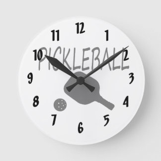 pickleball w paddle and ball black round clock