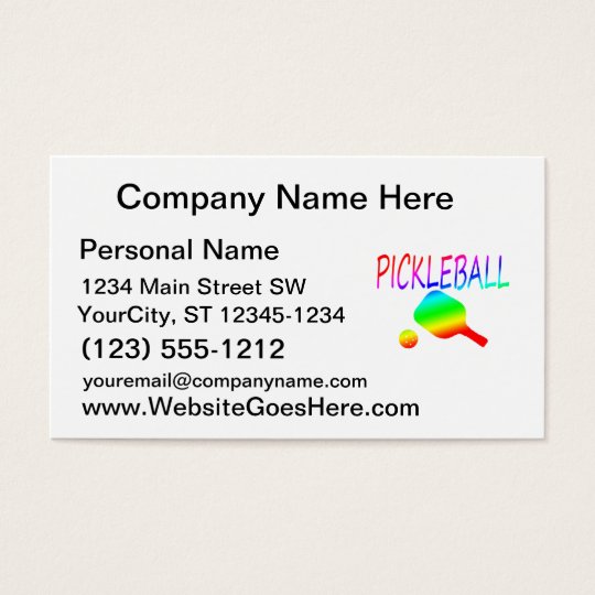 pickleball w paddle and ball rainbow. business card