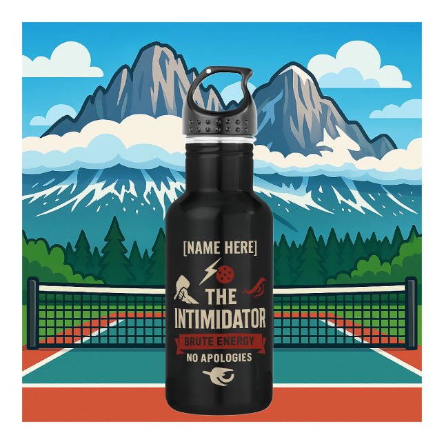 Pickleball Water Bottle Featuring The Intimidator (PICKLEBALL PERSONALIZED WATER BOTTLE)