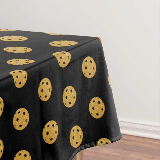 Pickleball Wedding Black and Gold Bachelor Party Tablecloth (In Situ)