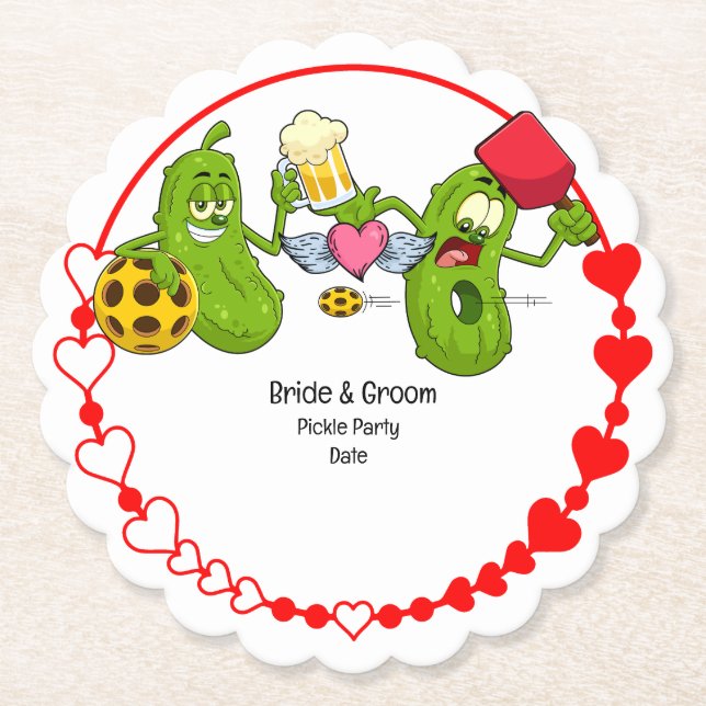 Pickleball Wedding  Paper Coaster (Front)