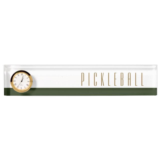 PICKLEBALL White Bold Green Colour Block Clock Nameplate (Front)
