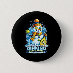 Pickleball winter snowman dinking through winter 6 cm round badge