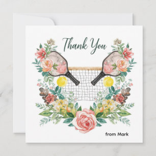 Pickleball with beautiful flowers thank you card