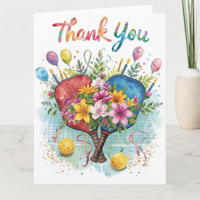 Pickleball with beautiful flowers thank you card (Front)