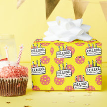 Pickleball with Birthday Cake on Yellow background