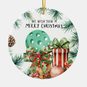 Pickleball with Christmas Frame Ceramic Tree Decoration