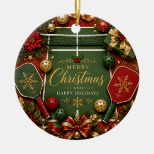 Pickleball with Christmas Frame Ceramic Tree Decoration