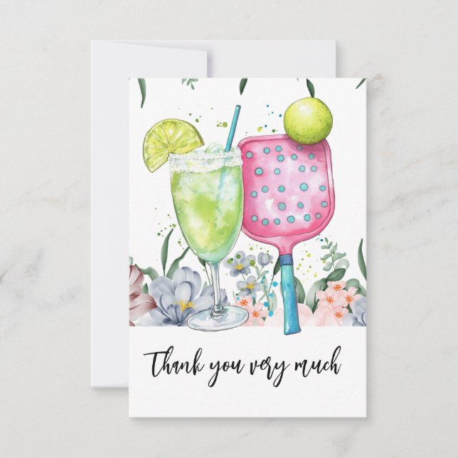 Pickleball with Flower watercolor Thank You Card (Front)